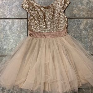 Cream Sequin Skater Dress with Tulle Bottom